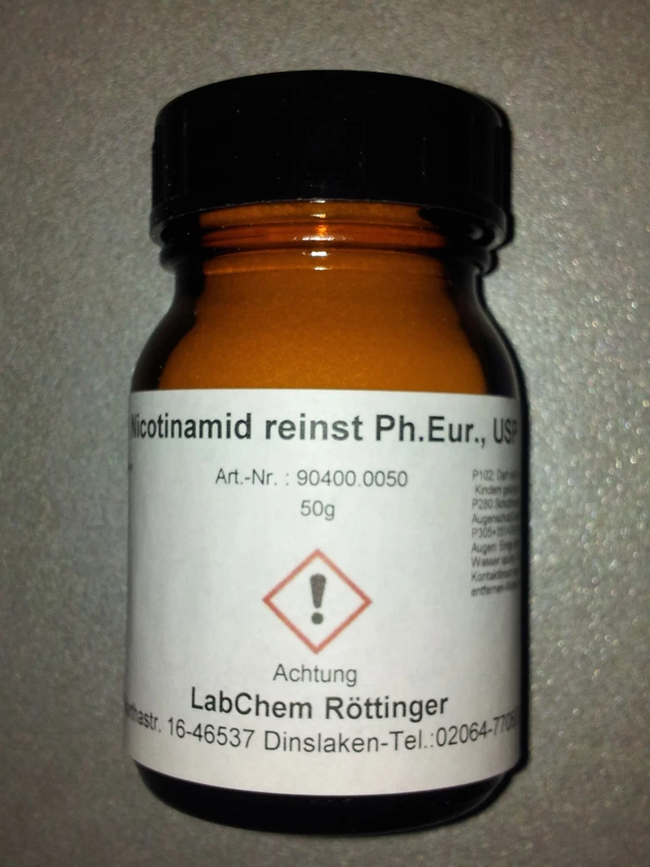MARKENLOS Nicotinamid, Niacinamid, Nicotinsäureamid, Vit. PP, Vit. B3 reinst Pharmaq. 50g