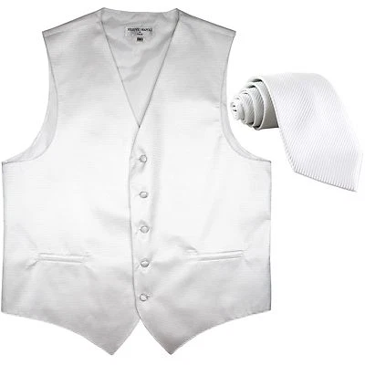 New Men's Tuxedo Vest Waistcoat & Neck tie Horizontal Stripes Prom White formal - Image 1 of 3