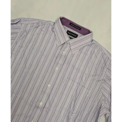 Paul Fredrick Shirt Mens 17x32 Button up Purple Stripe Cotton Classic Fit - Image 1 of 4