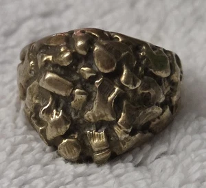 Vintage schwerer Messing Nugget strukturierter Herrenring Größe 10, 11 Gramm - Bild 1 von 7