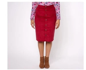 Denim & Co. Women's Skirt Button Front Stretch Corduroy Rhubarb A624133 Size XL - Picture 1 of 1
