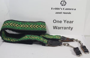 Vintage 70er Hippie Kameragurt verstellbar geometrisches Design grün gelb schwarz - Bild 1 von 14