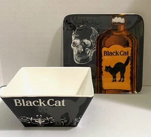 HOLIDAY HOME HARD PLASTIC TRAY AND DISH, BLACK CAT - Picture 1 of 1