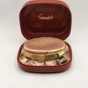 Vintage Speidel Gold Tone Cuff Bracelet Orig. Box Virgo & Capricorn - Picture 1 of 11