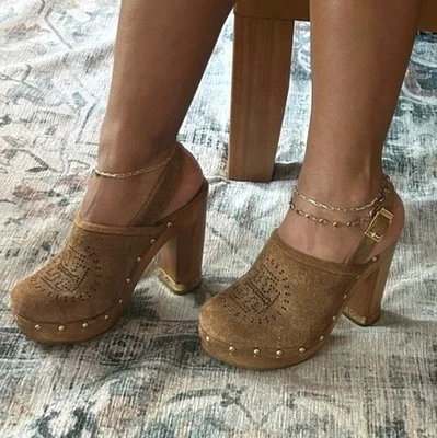 Zuecos Tory Burch Brayden marrón gamuza tacón bloque talla 7 Foto 1 de 4