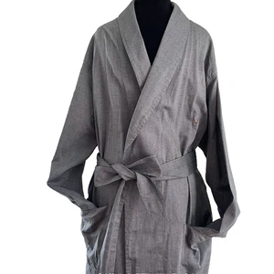 Polo Ralph Lauren Gray Chambray 100% Cotton Robe S/M Brown Pony Wrap Tie Belt - Picture 1 of 6