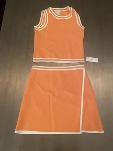NWT HOUSE OF HARLOW 1960 2-Piece Knit Skirt Set With Top Orange & White Sz M - Picture 1 of 18