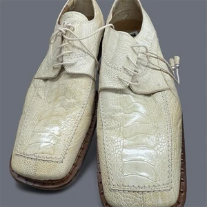 David Eden Crocodile Ostrich Leg Crème Oxford Square Toe elegante Schuhe 10,5 neuwertig - Bild 1 von 5