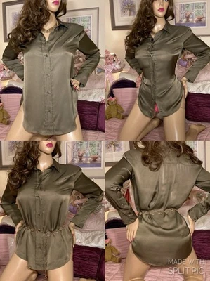 HIGH GLOSS WET LOOK SILKY LIQUID SATIN Sexy Secretary Mistress Blouse Dress - Image 1 of 4