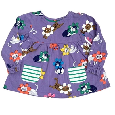 MINI PISO Niñas 2T 3T Púrpura Gato Estampado de Flores Manga Larga Túnica Top Bolsillos Foto 1 de 4