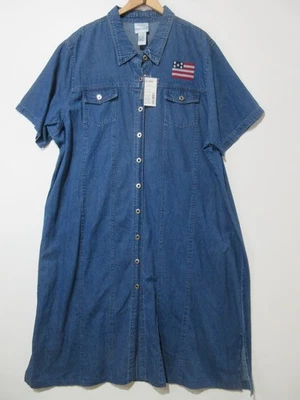 NWT Sz 26/28 Fashion Bug 90s Y2K Dress Jean Denim A-Line American Flag NOS S/S - Image 1 of 4