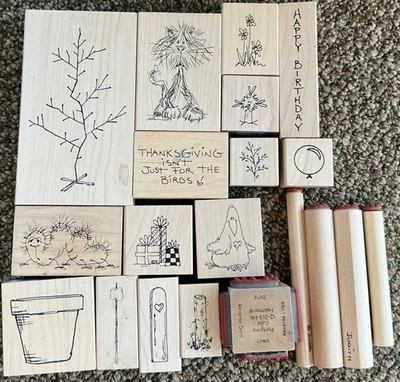 20 estampillas de goma Judith SURTIDAS gato árbol pollo pájaro oruga cumpleaños Foto 1 de 4