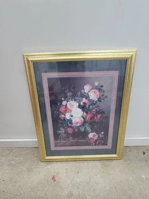 FOTO DE FLORES con marco dorado y fondo verde azulado gran adición a su hogar Foto 1 de 4