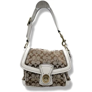[Casi Como Nuevo] Bolso de Hombro Coach 10338 Firmas Blanco Marrón Usado De Japón - Imagen 1 de 16