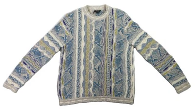 VTG COOGI US Men’s Medium Blue Cream 3D Australia Cotton Knit Sweater - Image 1 of 4
