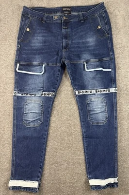 Pantalones de mezclilla 8+9 MFG para hombre 44x34 vintage lavados correas grunge ropa de calle rap patinador Foto 1 de 4