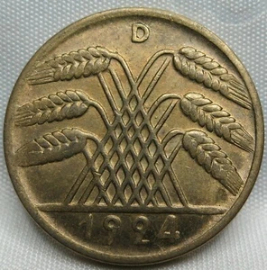 GERMANY Weimar 10 Rentenpfennig 1924 D AU UNC Munich Alu Bronze Inflation #C14 - Picture 1 of 2