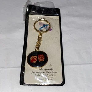 Vintage Las Vegas Key Chain Metal Brass Nickel Gold Dice With Original Packaging - Picture 1 of 5