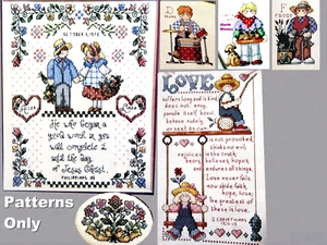 Muestreador de Matrimonio Love Is Fishing Swinging DEF Niños Flor PATRONES DE PUNTO DE CRUZ - Imagen 1 de 15
