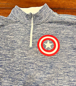 Marvel Captain America Shield Logo Blue White Pull Over 1/4 Zip Large Sweatshirt