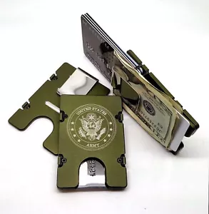 Billetera de aluminio del ejército de EE. UU. para hombre, protección RFID, verde anodizada - Imagen 1 de 4