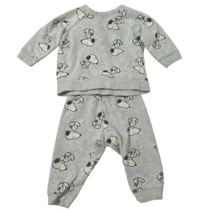 H&M Peanuts Snoopy Baby Sweat Suit 12 Months Gray Athletic Shirt Pants Play - Picture 1 of 8