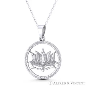 Lotus Flower Charm Buddhist Buddhism Symbol Boho Pendant in .925 Sterling Silver - Picture 1 of 1