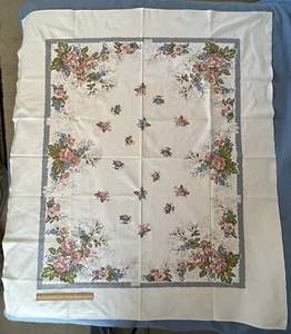 table cloth rectangular 60"x70" heavy cotton duck white with blue, pink flowers - Picture 1 of 13