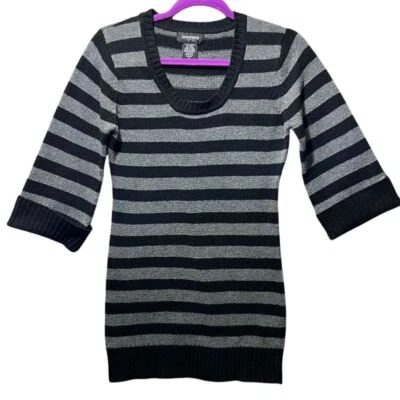 Vestido Suéter Alyn Paige Negro Gris Tejido a Rayas Manga 3/4 Cuello Redondo Talla S Foto 1 de 4