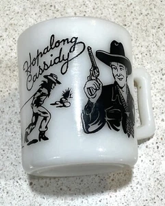 Vintage Hopalong Cassidy Milk Glass Mug Black Graphics Child’s Cup UNUSED MINT - Picture 1 of 8