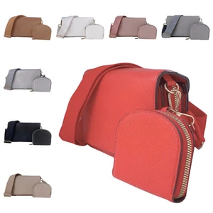 Women 2 in 1 Plain Crossbody Bag Detachable Matching Purse Shoulder Bag C8505 - Picture 1 of 16