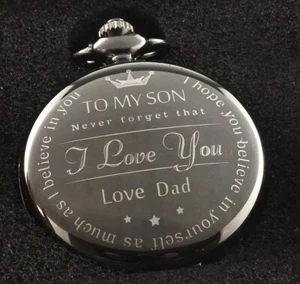 Pocket Watch Engraved TO SON LOVE DAD - Fathers Day Gift, Family Holiday Present - Picture 1 of 5