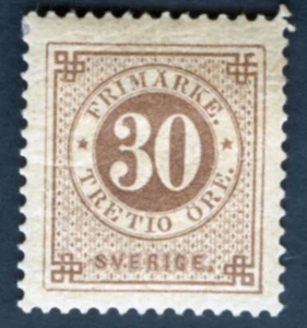 SWEDEN Sc 47 1886 30 öre Ringtype with Posthorn on Reverse LH F-VF perf 13 - Picture 1 of 2