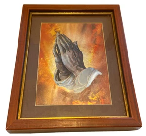 Vintage Dufex Foil Art Albrecht Dürer's Praying Hands Print In Wooden Frame - Picture 1 of 7