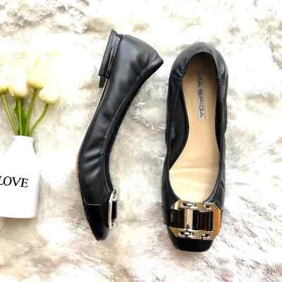 Via Spiga Mujer Oren Ballet Pisos Cuero Negro Plateado 6.5 Foto 1 de 4