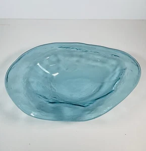 Annie glass 10.5" x 7.5" x 2" Aqua Textured Glass Bowl, signed Made in USA - Picture 1 of 6