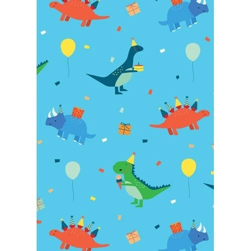 Dinosaur Party Gift Wrap Paper Folded 70cm x 49cm - Dinosaur Party Supplies blu - Image 1 of 1