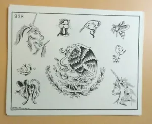 Vintage RARE 1987 Spaulding & Rogers Tattoo Flash Sheet #938 Bill The Cat Eagle - Picture 1 of 1