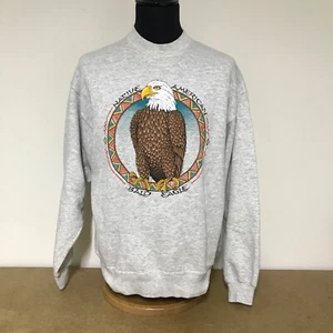 Vintage 90s Native American Bald Eagle Jumper XL Hanes USA Sweatshirt - C11 - Picture 1 of 8