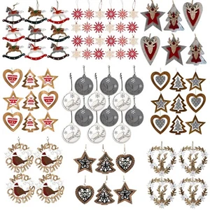 Wooden Wood Shabby Chic Christmas Xmas Tree Bauble Pendants Ornament Decorations - Picture 1 of 44