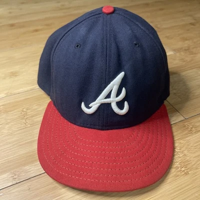 VTG Y2K New Era 59FIFTY USA Atlanta Braves 2Tone Navy Red Fitted 7 3/8 Hat MLB - Image 1 of 4