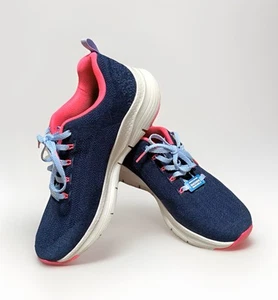 Skechers Women's Arch Fit Comfy Wave Blue/Pink Lace-Up Sneakers Size 8 Preowned - Picture 1 of 10