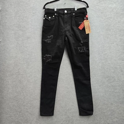 Pantalones de mezclilla True Religion para mujer 30 negros Halle tiro alto desgastados ajustados nuevos con etiquetas Foto 1 de 4