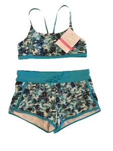 NUEVO CON ETIQUETAS* Juego de natación de 2 piezas para niña Athleta** Tie Dye floral**L (12) azul/aqua*reversible - Imagen 1 de 4