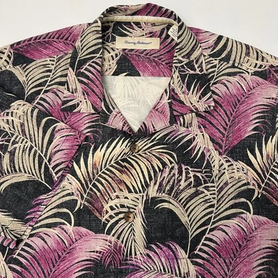 Camisa hawaiana de seda grande Tommy Bahama para hombre púrpura tropical hoja de palma abotonada Foto 1 de 4