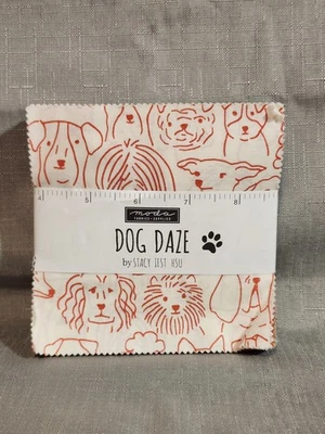 Dog Daze Puppy Stacy Iest Hsu Quilting Fabric Pattern Charm Pack 5" Squares x42 - Image 1 of 4