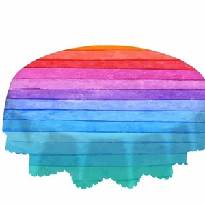 Rainbow Table Cloth Colorful Stripe Bright Watercolor Art Simple Round Tablec... - Picture 1 of 7