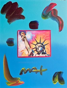 Peter Max Statue of Liberty fireworks original unq acrylic HAND SIGNED pop art - Picture 1 of 12