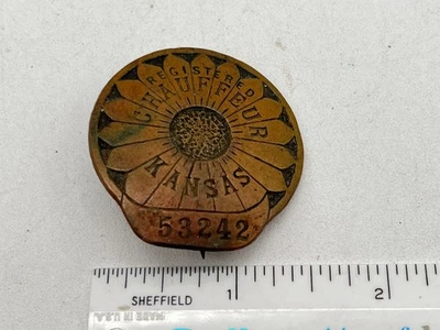 Insignia prendedor girasol chofer registrado Kansas años 30 SG Adams Co #53242 Foto 1 de 4