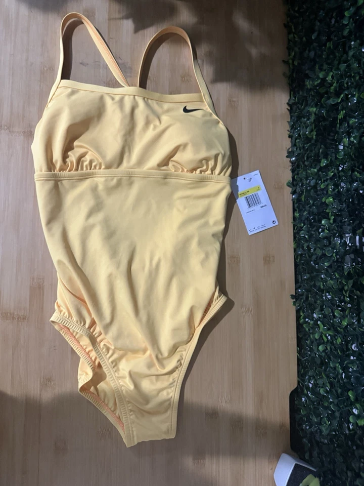 NIKE Women's Mesh Medium Yellow One Piece Swimsuit Blue New $88 Tag - Image 1 of 4